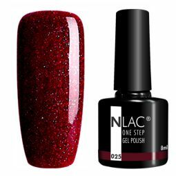 NLAC One Step gel lak 025 -  barva glitr rubínová